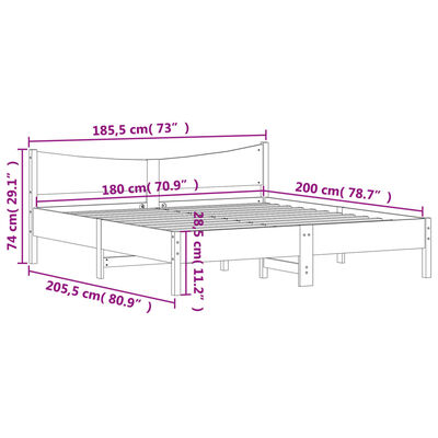 vidaXL Sengeramme uten madrass hvit 180x200 cm heltre furu