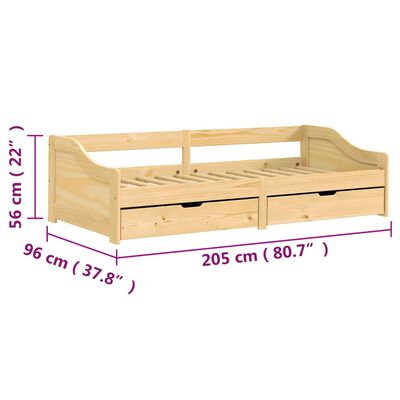 vidaXL Dagseng med 2 skuffer IRUN 90x200 cm heltre furu