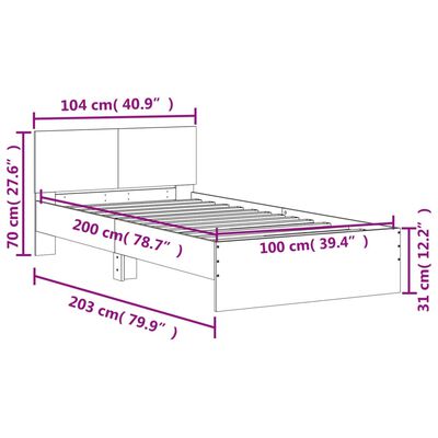 vidaXL Sengeramme med hodegavl og LED-lys grå sonoma 100x200 cm