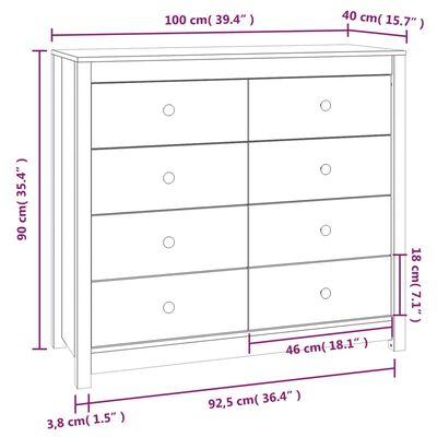 vidaXL Sideskap honningbrun 100x40x90 cm heltre furu