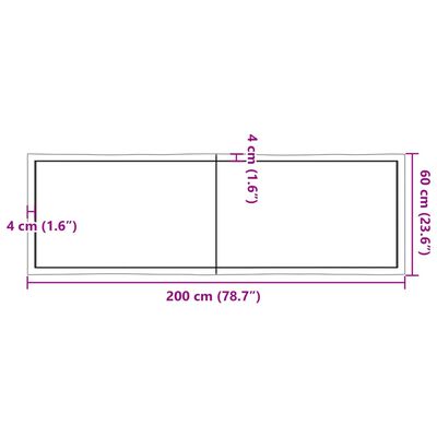 vidaXL Bordplate 200x60x(2-4) cm ubehandlet heltre eik naturlig kant