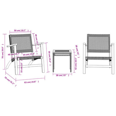 vidaXL Bistrosett 3 deler beige polyrotting og heltre akasie