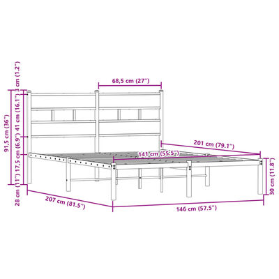 vidaXL Sengeramme uten madrass med hodegavl brun eik 140x200 cm