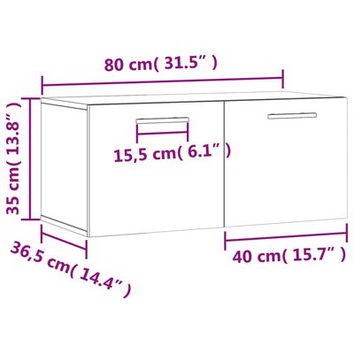 vidaXL Veggskap høyglans hvit 80x36,5x35 cm konstruert tre