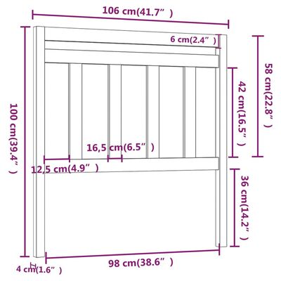 vidaXL Sengegavl 106x4x100 cm heltre furu