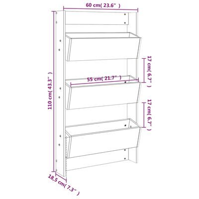 vidaXL Vegghengt plantekasse 3 etasjer 60x18,5x110 cm heltre furu