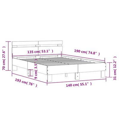 vidaXL Sengeramme med hodegavl betonggrå 135x190 cm konstruert tre