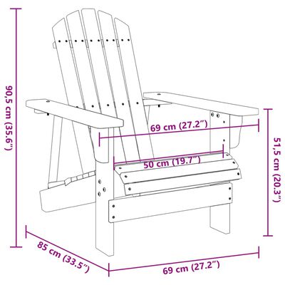 vidaXL Adirondack stol hvit 69x85x90,5 cm heltre gran