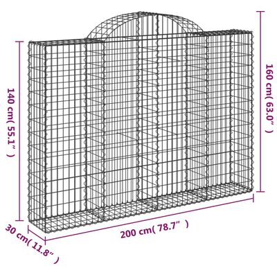 vidaXL Gabionkurver buede 8 stk 200x30x140/160 cm galvanisert jern