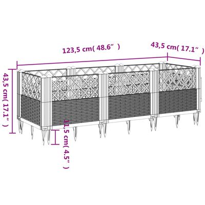 vidaXL Plantekasse med plugger grå 123,5x43,5x43,5 cm PP