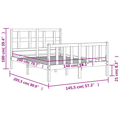 vidaXL Sengeramme med hodegavl hvit 140x200 cm heltre