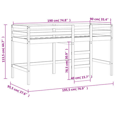 vidaXL Køyeseng for barn med stige 90x190 cm heltre furu