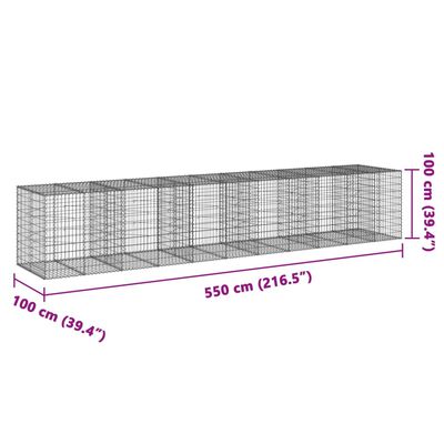 vidaXL Gabionkurv med deksel 550x100x100 cm galvanisert jern