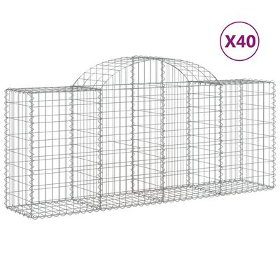 vidaXL Gabionkurver buede 40 stk 200x50x80/100 cm galvanisert jern