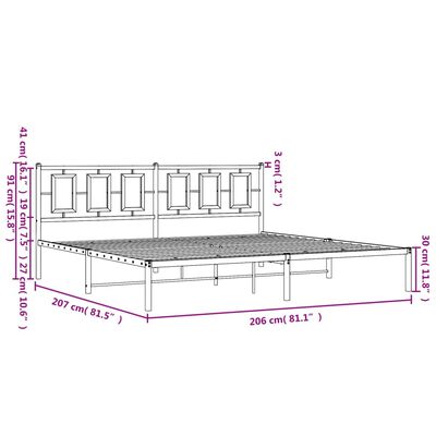 vidaXL Sengeramme i metall med sengegavl svart 200x200 cm