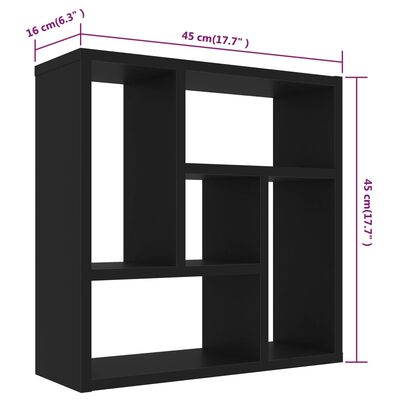 vidaXL Vegghylle svart 45,1x16x45,1 cm konstruert tre