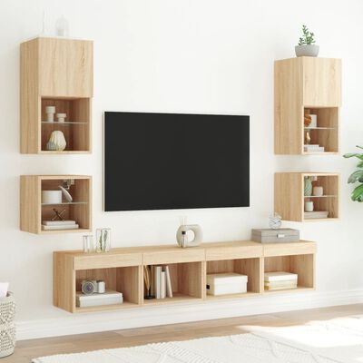 vidaXL Vegghengt TV-benk med LED sonoma eik 30x28,5x30 cm