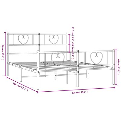 vidaXL Sengeramme i metall med hode- og fotgavl svart 120x190 cm