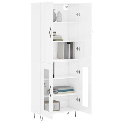 vidaXL Highboard høyglans hvit 69,5x34x180 cm konstruert tre