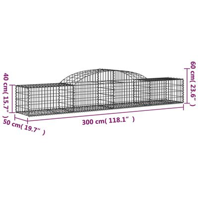 vidaXL Gabionkurver buede 12 stk 300x50x40/60 cm galvanisert jern