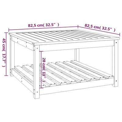 vidaXL Hagebord hvit 82,5x82,5x45 cm heltre furu