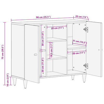 vidaXL Sideskap 90x33x75 cm heltre mango