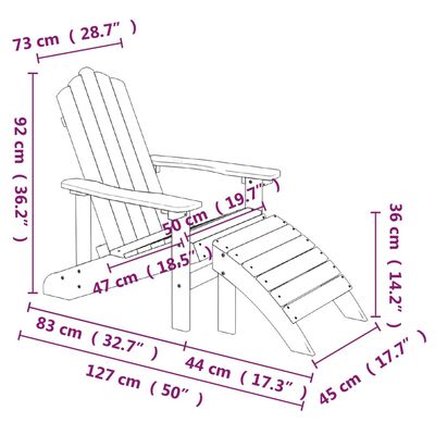 vidaXL Adirondack hagestol med fotstøtte og bord HDPE antrasitt