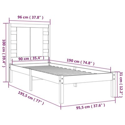 vidaXL Sengeramme svart heltre 90x190 cm Single