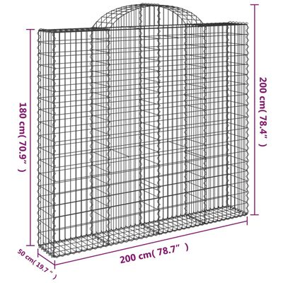 vidaXL Gabionkurver buede 3 stk 200x50x180/200 cm galvanisert jern