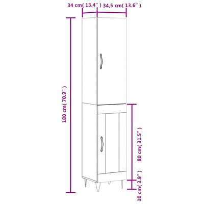 vidaXL Highboard betonggrå 34,5x34x180 cm konstruert tre