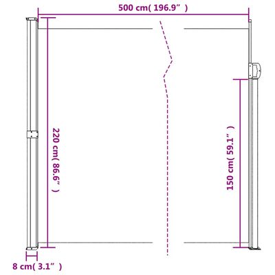 vidaXL Uttrekkbar sidemarkise gråbrun 220x500 cm