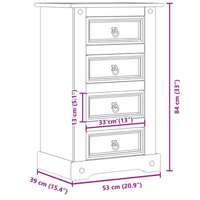 vidaXL Nattbord Corona 53x39x84 cm heltre furu