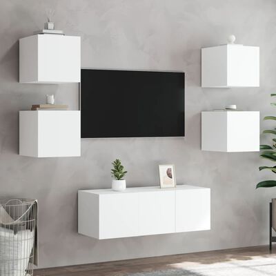 vidaXL Vegghengte TV-benker med LED 2 stk hvit 30,5x35x30 cm