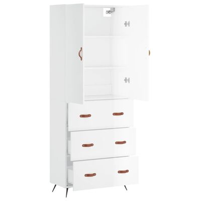 vidaXL Highboard høyglans hvit 69,5x34x180 cm konstruert tre