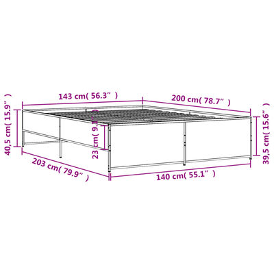 vidaXL Sengeramme røkt eik 140x200 cm konstruert tre og metall