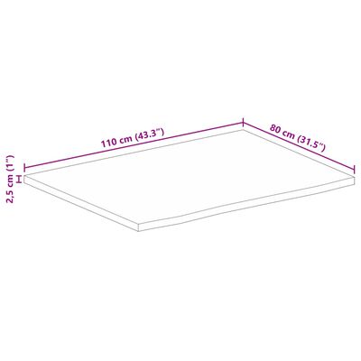 vidaXL Bordplate 110x80x2,5 cm naturlig kant heltre mango