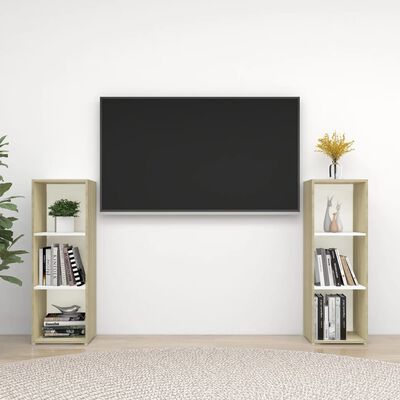 vidaXL TV-benker 2 stk hvit og sonoma eik 107x35x37 cm konstruert tre