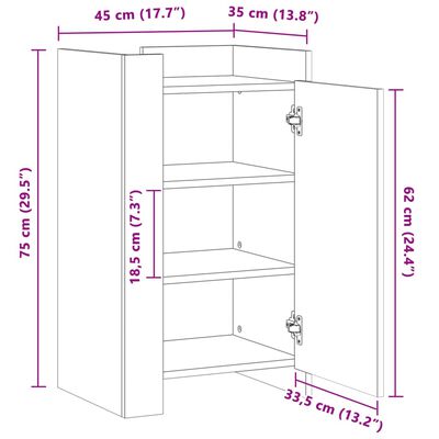 vidaXL Skjenk hvit 45x35x75 cm konstruert tre