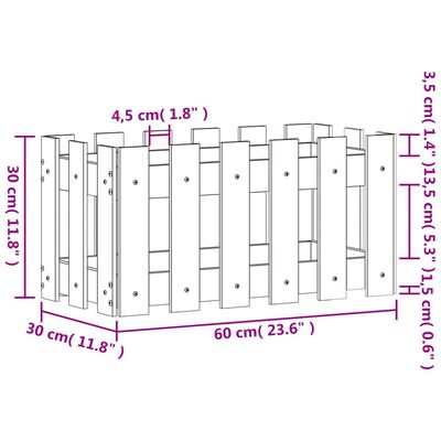 vidaXL Plantekasse med gjerdedesign 60x30x30 cm heltre douglasgran