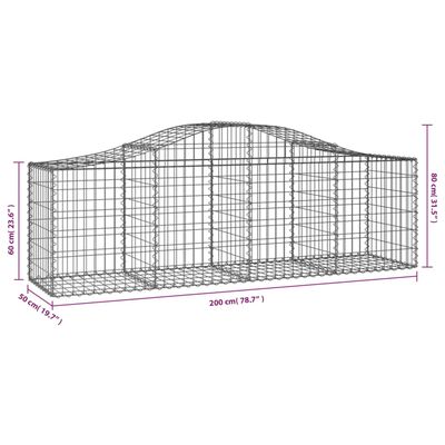 vidaXL Gabionkurver buede 30 stk 200x50x60/80 cm galvanisert jern