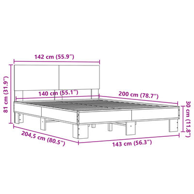 vidaXL Sengeramme sonoma eik 140x200 cm konstruert tre og metall