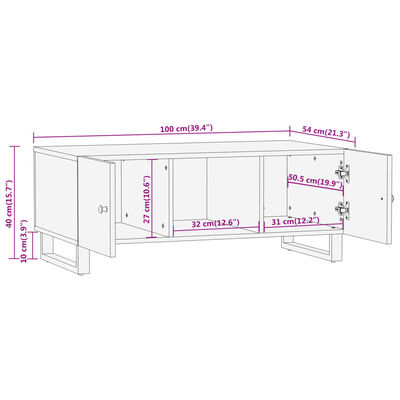 vidaXL Salongbord brun og svart 100x54x40 cm heltre furu