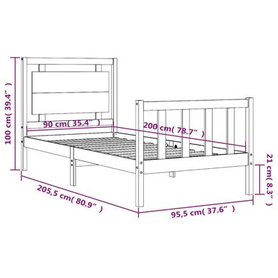 vidaXL Sengeramme med hodegavl hvit 90x200 cm heltre