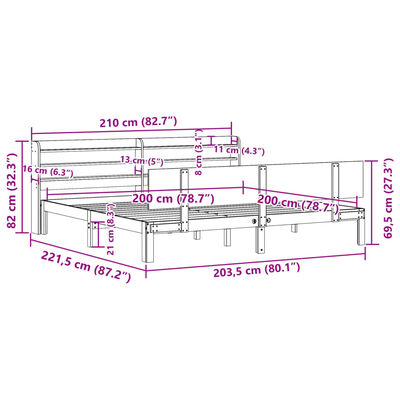 vidaXL Sengeramme med hodegavl hvit 200x200 cm heltre furu