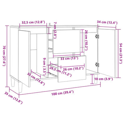 vidaXL Skjenk betonggrå 101x35x70 cm konstruert tre