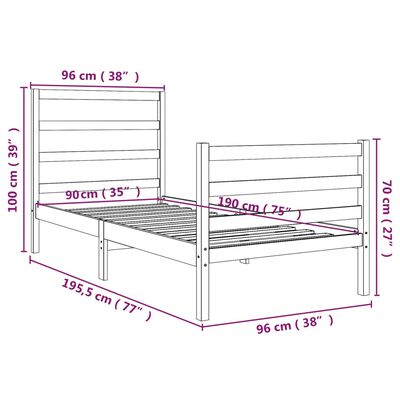 vidaXL Sengeramme heltre furu 90x190 cm Single