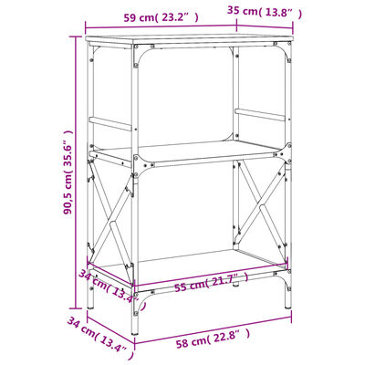 vidaXL Bokhylle 3 etasjer svart 59x35x90,5 cm konstruert tre