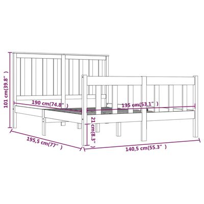 vidaXL Sengeramme hvit heltre furu 135x190 cm Double