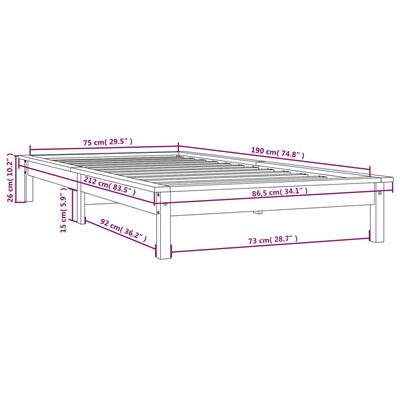 vidaXL Sengeramme honningbrun 75x190 cm heltre furu Small Single