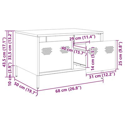 vidaXL TV-benk hvit 68x50x43,5 cm kaldvalset stål